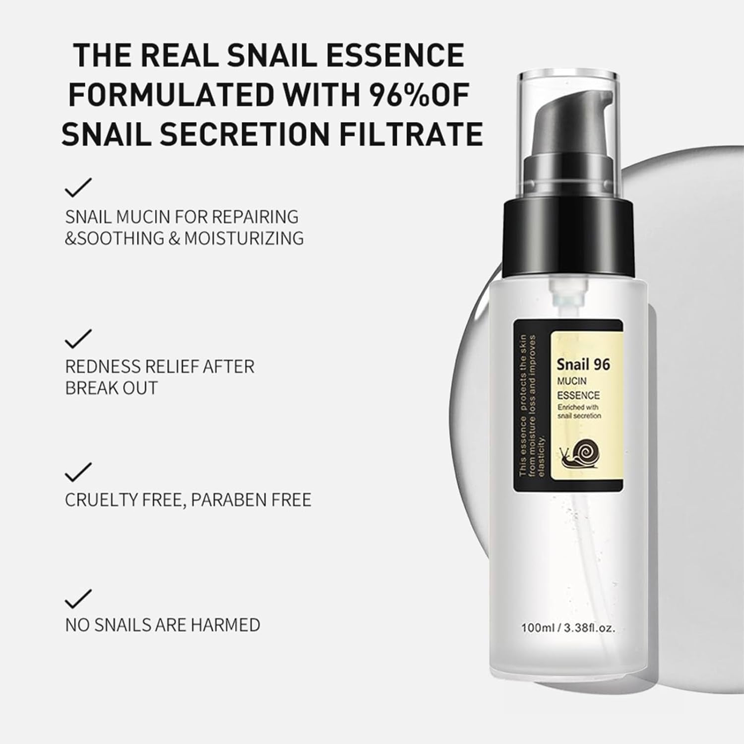 Advanced Snail Mucin 96% Power Repairing Essence, Snail Mucin 96% - Anti-Aging Serum, with Snail Secretion Filtrate for Dull and Damaged Skin, Anti-Aging & Discoloration Correcting(100Ml)