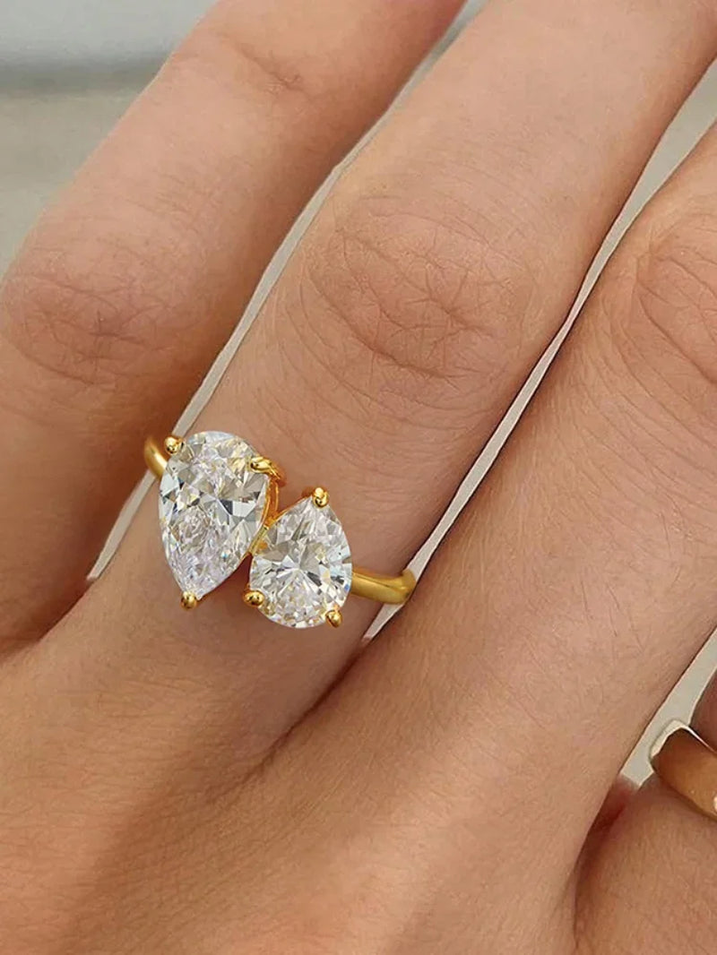 925 Sterling Silver Sparkling Water Drop Interweaving Dazzling Clear Pear Finger Rings for Women Gift Wedding Fine Jewelry