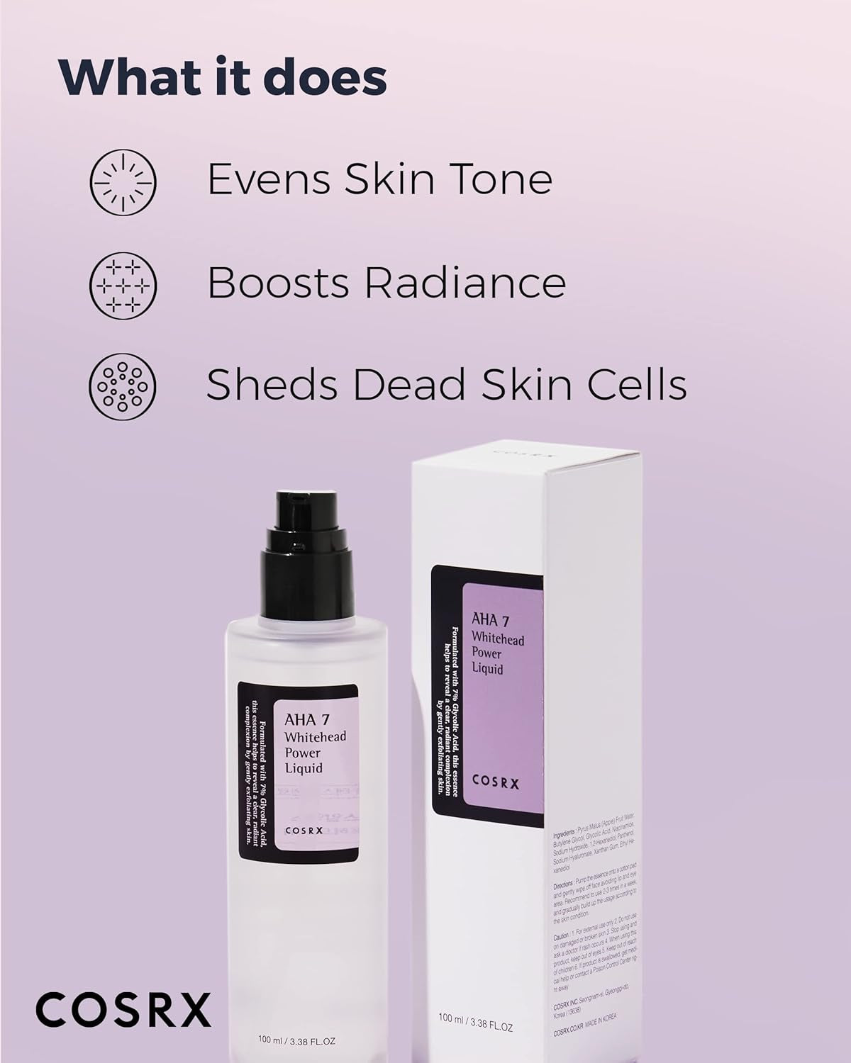 7% Glycolic Acid Whitehead Removing Power Liquid, 3.38 Fl.Oz, AHA Exfoliant, Exfoliating Toner for Face & Body, Pore Minimizer, Korean Skin Care