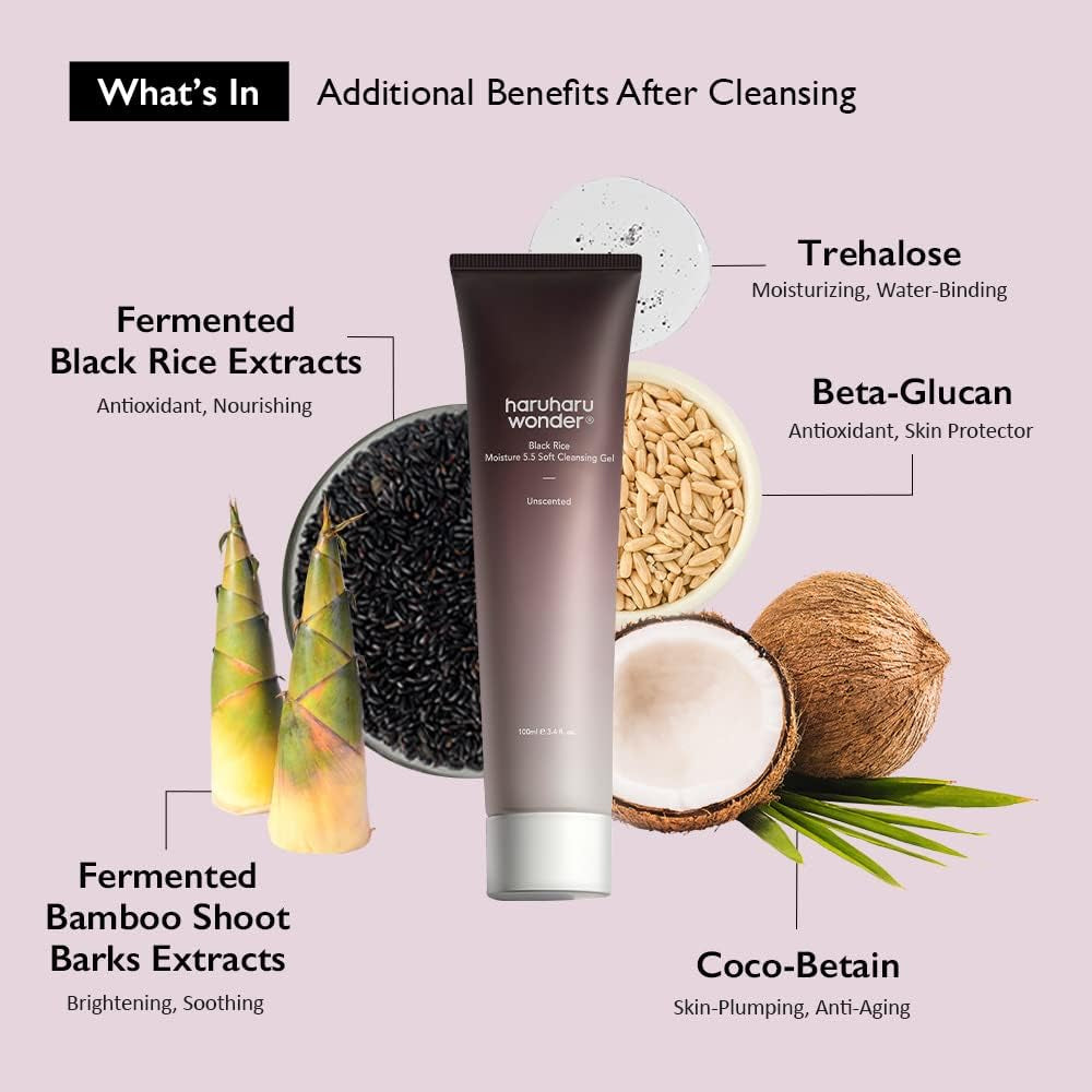 HARUHARU Wonder Black Humedad Del Arroz 5.5 Gel Limpiador Suave 100 Ml | Gel Limpiador, Espuma Limpiadora Facial Con Arroz Negro Fermentado | Cruelty-Free, Ewg-Green