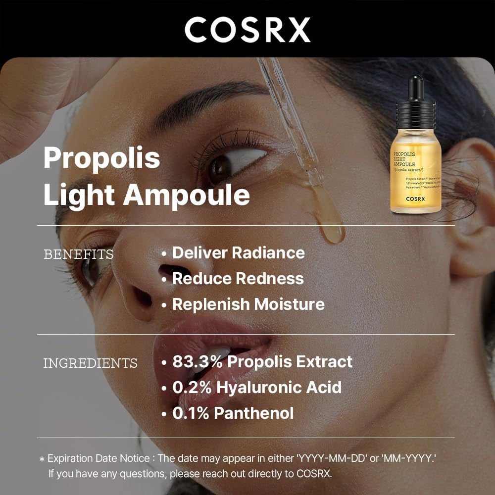 Propolis Ampoule, Glow Boosting Serum for Face with 73.5% Propolis Extract, 1.01Fl.Oz/30Ml, Hydrating Essence for Sensitive Skin, Fine Lines, Uneven Skintone, Korean Skincare
