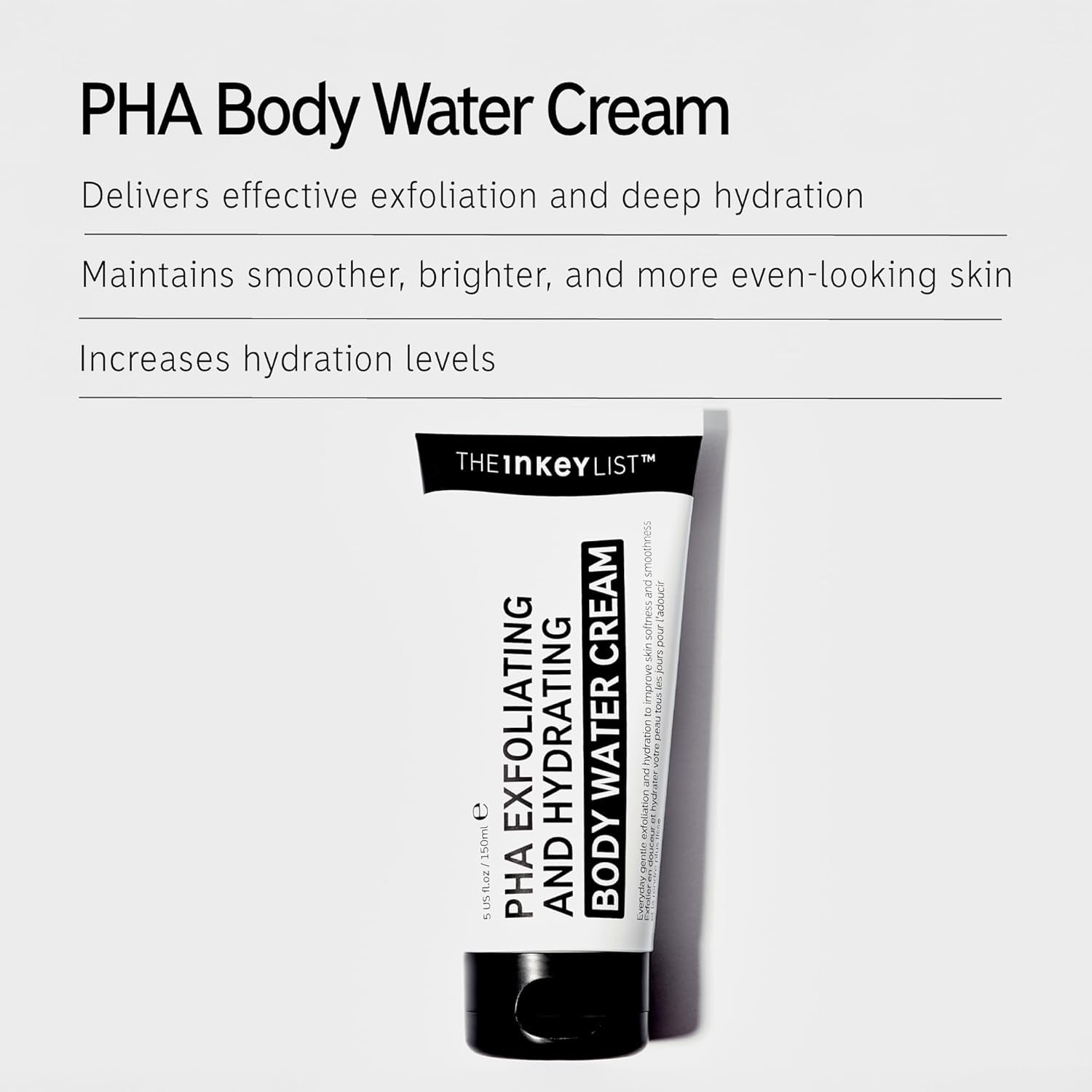 The Inkey List PHA Body Water Cream 150Ml, Ultimate 2-In-1 Moisturiser for Exfoliation & Hydration, for Smoother, Brighter, and More Even-Looking Skin, Fragrance Free, Suitable for All Skin Types
