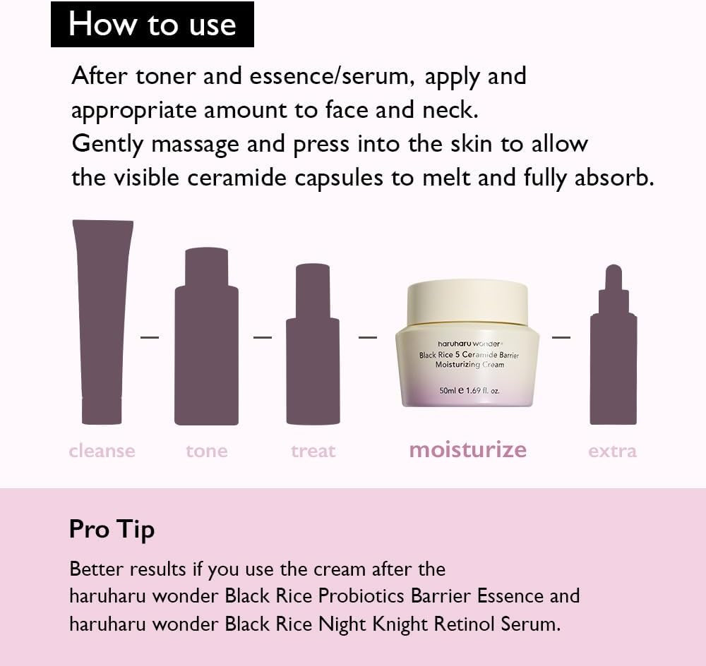 Haruharu Wonder Black Rice 5 Ceramide Barrier Crema Hidratante, Cuidado Diario De Barrera De La Piel, Hidratación De Larga Duración, Soothing & Nourishing, Cápsulas De Ceramida, Cuidado De La Piel