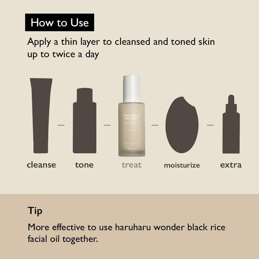 HARUHARU Wonder Black Arroz Suero Antiarrugas Hialurónico 1.6 Fl. Onzas / 50 Ml | Sérum Antiarrugas Con Ácido Hialurónico | Antienvejecimiento, Lifting Facial | Vegano, Cruelty-Free, Ewg-Green