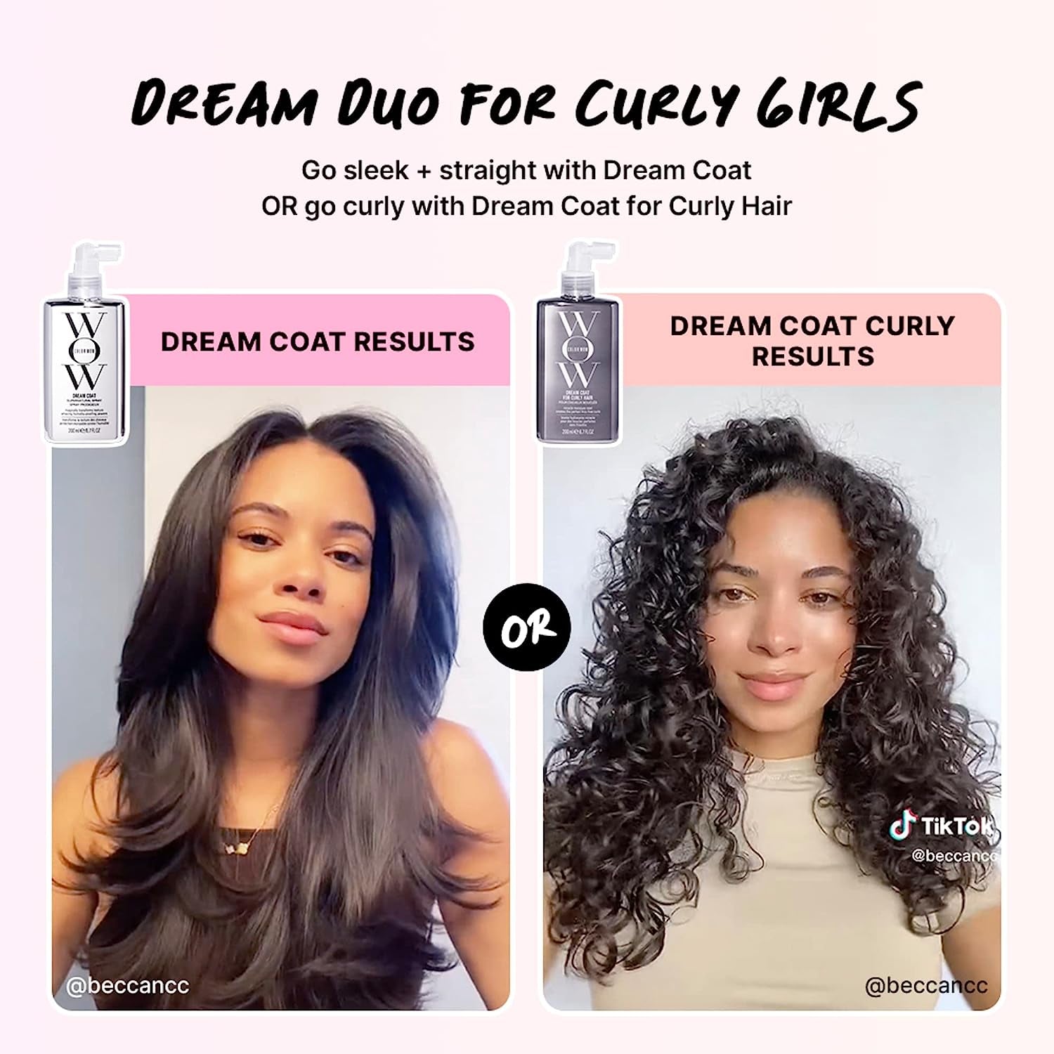 COLOR WOW Dream Duo for Curly Hair- Switch up Your Style from Curly to Straight and Back Again. Featuring DREAM COAT and DREAM COAT CURLY with Advanced Frizz Control + Heat Protectants for Glossy Hair