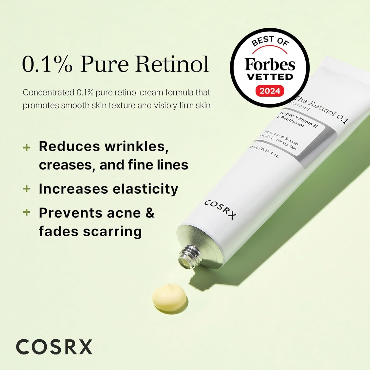 Retinol 0.1% Cream, 0.67 Oz, Anti-Aging Eye & Neck Cream with Retinoid Treatment to Firm Skin, Reduce Wrinkles, Fine Lines, Signs of Aging, Gentle Daily Korean Skin Care