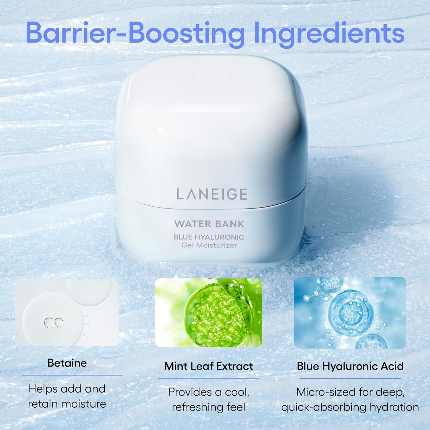 Water Bank Blue Hyaluronic Gel Moisturizer: Lightweight Hydrating Face Gel with Mint Extract, Hypoallergenic & Dermatologist-Tested