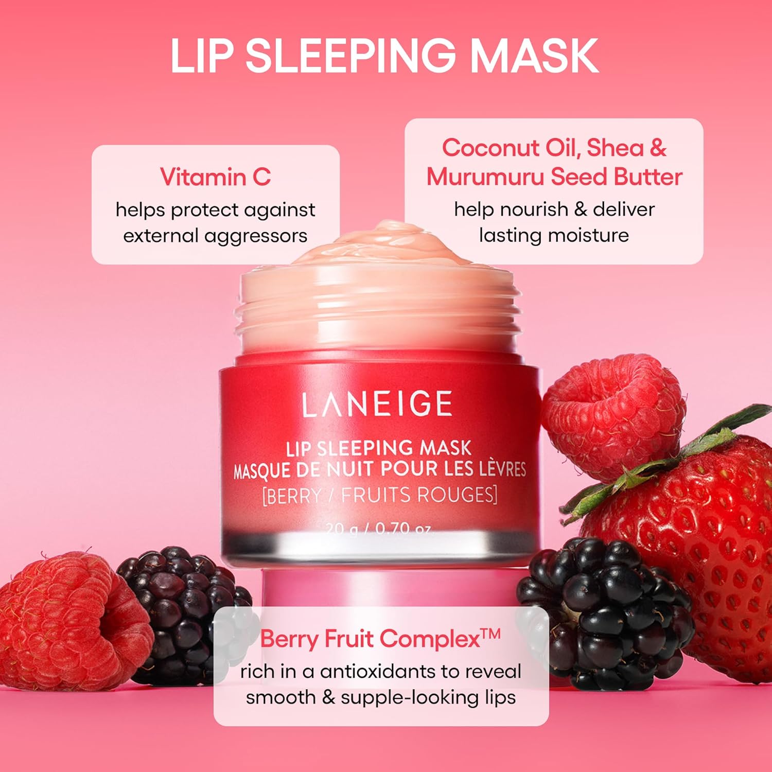 Lip Sleeping Mask: Nourishing Overnight Lip Treatment with Vitamin C, Shea & Murumuru Butter for Hydrating Dry, Flaky Lips