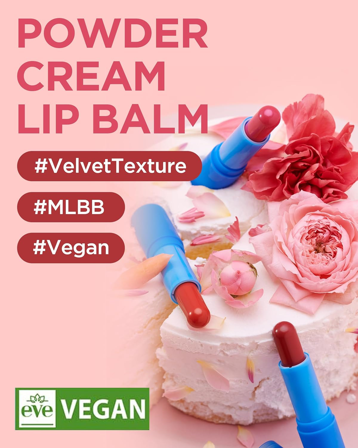 [] Powder Cream Lip Balm 032 Rose Petal 0.67 Oz / 19G | Soft Matte Velvet Type Vegan Lip Balm & Creamy Powder Texture without Exfoliation, Mother'S Day