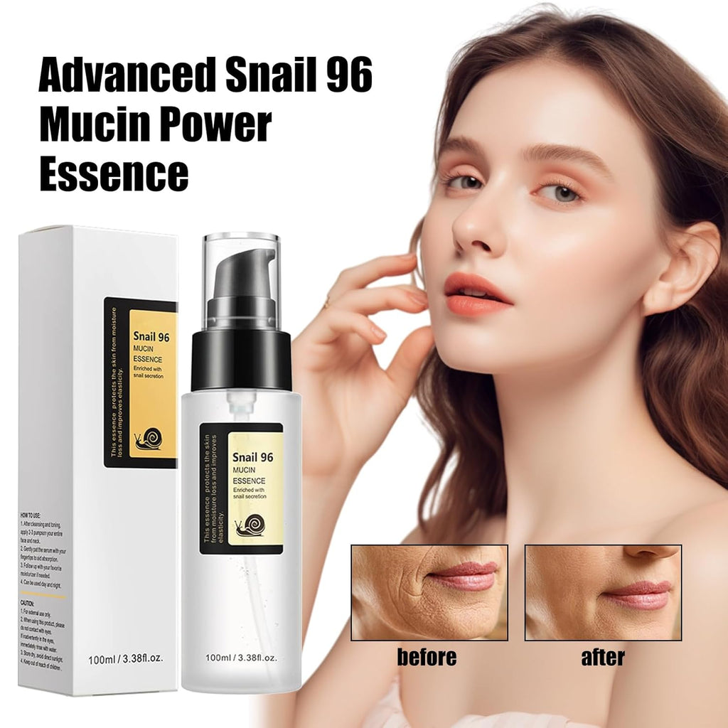 Advanced Snail Mucin 96% Power Repairing Essence, Snail Mucin 96% - Anti-Aging Serum, with Snail Secretion Filtrate for Dull and Damaged Skin, Anti-Aging & Discoloration Correcting(100Ml)