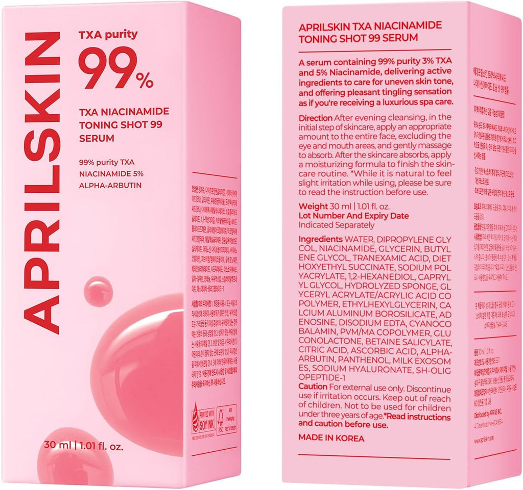 TXA Niacinamide Toning Shot 99 Spicule Facial Serum｜Skin Booster Serum for Brightening and Pore Care｜99% High-Purity Tranexamic Acid 3% + Niacinamide 5%｜Korean Skin Care｜1.01 Fl. Oz.