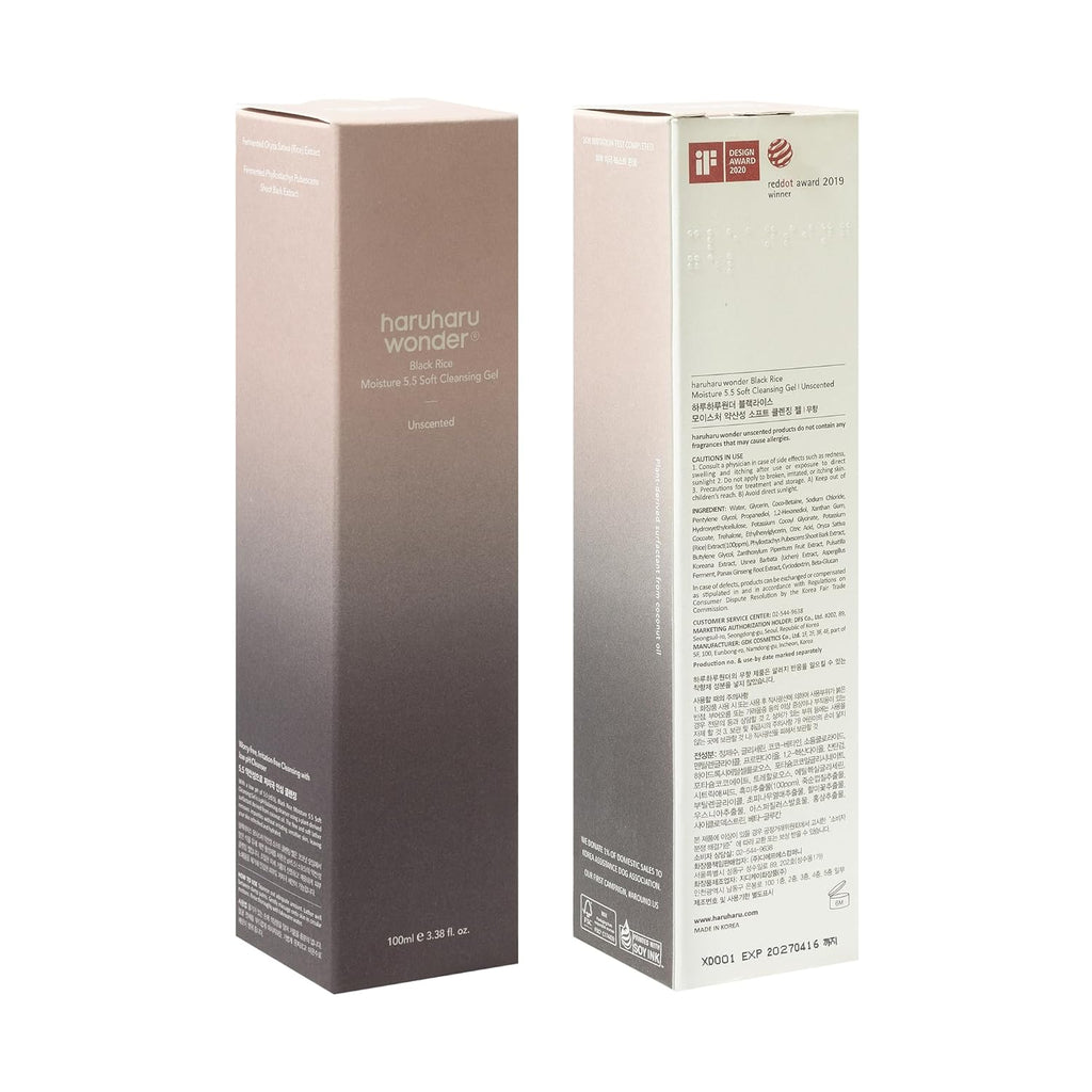 Black Rice Moisture 5.5 Soft Cleansing Gel – Gentle Face Wash for Dry to Normal Skin, Low 5.5Ph, Soap Free, Hydrating, Fragrance Free, Daily Use, Korean Skincare, 100Ml