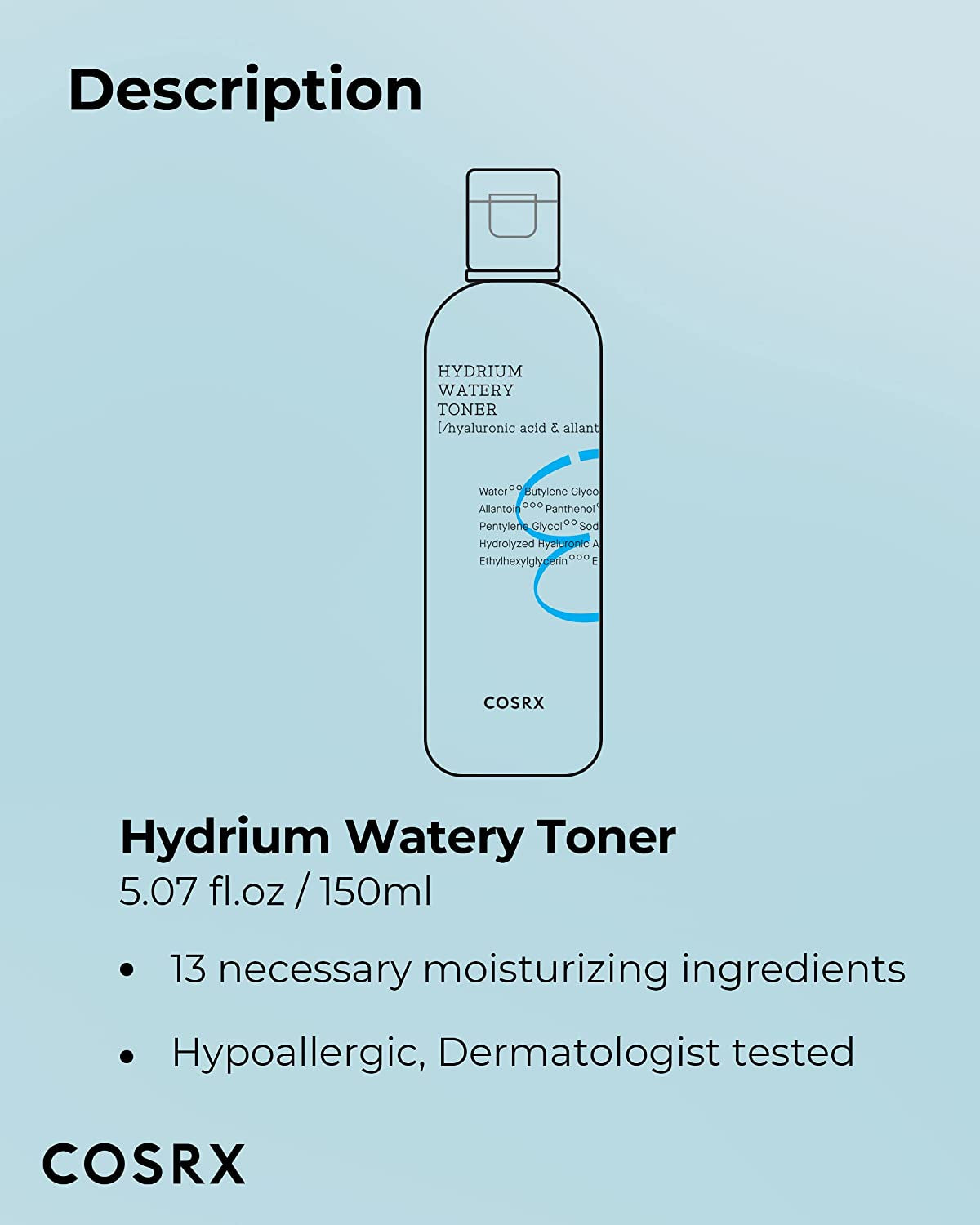 Hydrium Watery Toner, 280Ml / 9.46 Fl.Oz | Moisturizing Korean Toner | Hyaluronic Acid, Allantoin, Panthenol | Korean Skin Care, Not Tested on Animals, Paraben Free