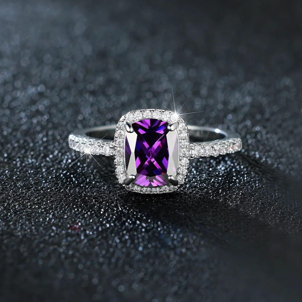 Luxury Female Purple Zircon Stone Engagement Ring Charm Silver Color Wedding Jewelry for Women