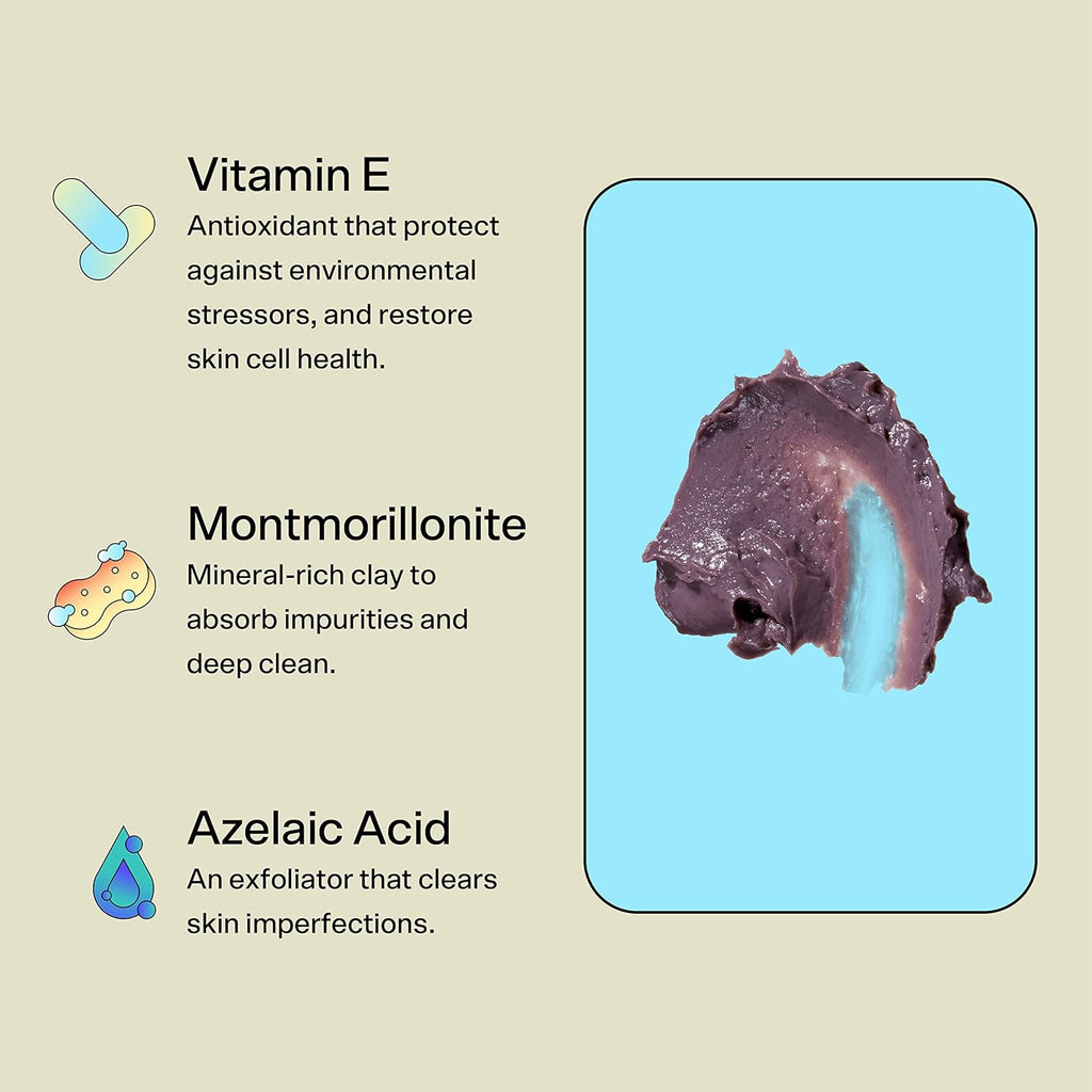 Come Clean Detoxifying Clay Mask - Mineral-Rich Face Mask with Azelaic Acid and Vitamin E to Gently Exfoliate and Protect Skin - Suitable for All Skin Types (45 Ml)