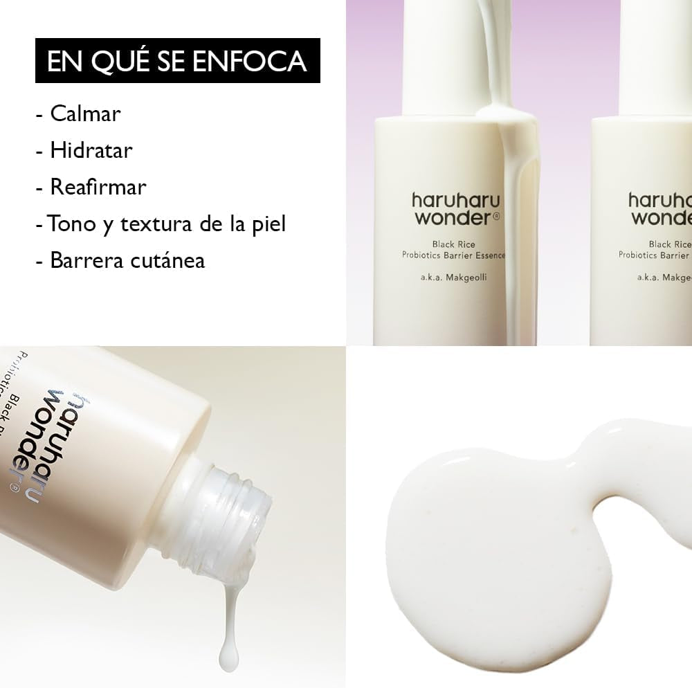 Haruharu Wonder Black Rice Probiotics Barrier Essence 120Ml, Esencia Tónica Coreana, Refuerza La Barrera Cutánea Con Ceramidas, Hidratante, Reafirmante, Cosmética Coreana