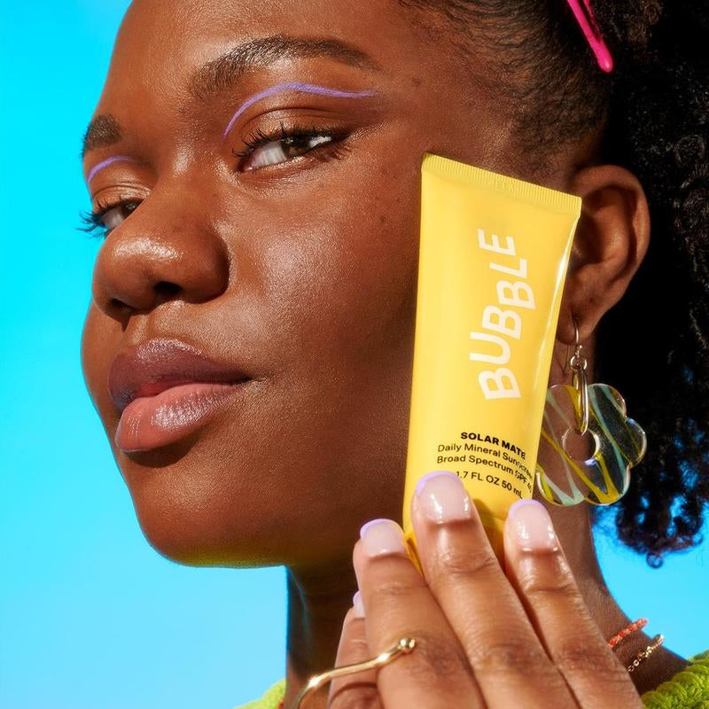Bubble Skincare Solar Mate Mineral Face Sunscreen Broad Spectrum SPF 40 - Zinc Oxide Sunscreen with Blue Light Protection & Ginseng Extract - Sheer, Lightweight Coverage with No White Cast