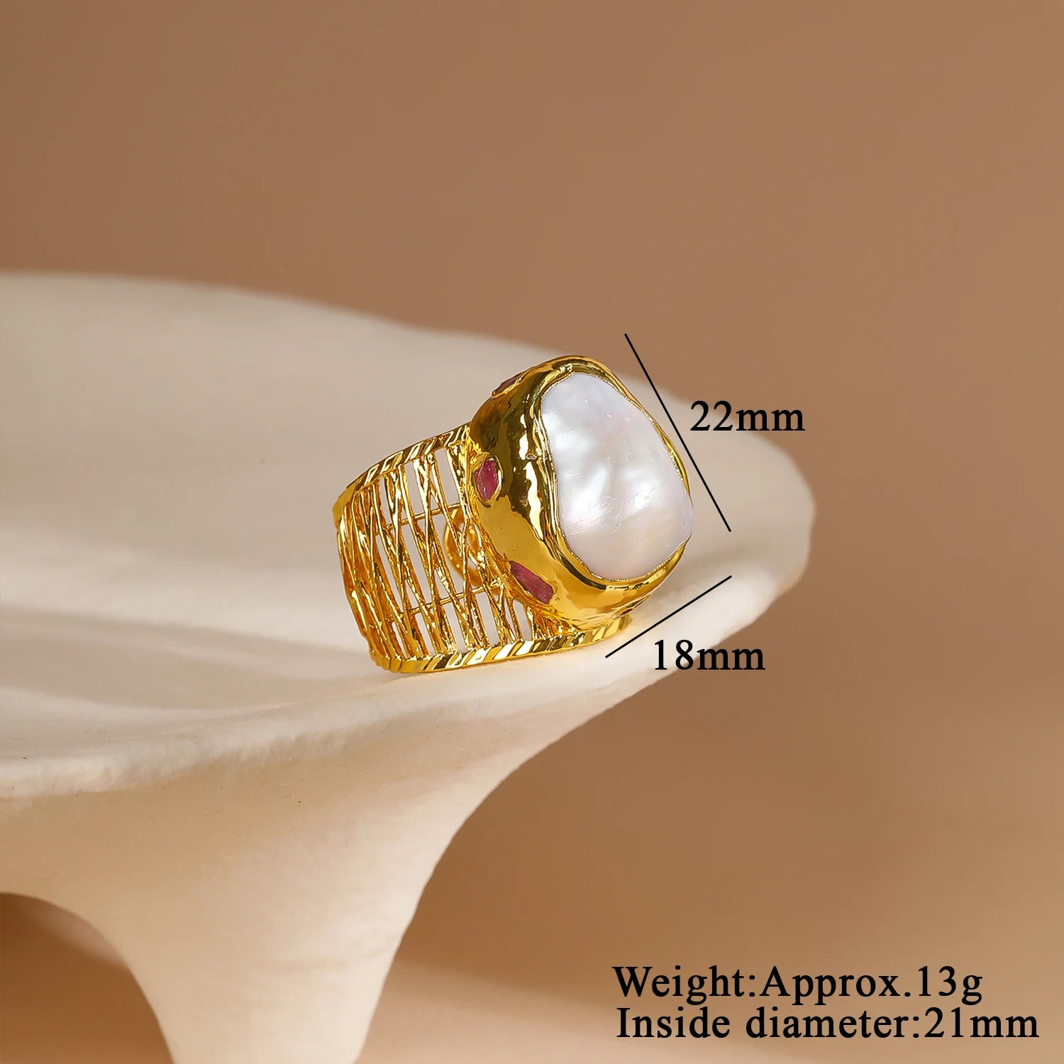 Natural Pearl and Exquisite Base Luster Adjustable Ring 18K Gold Plated Exquisite Luster Fashion Design Sense for Woman Party