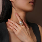 Natural Pearl and Exquisite Base Luster Adjustable Ring 18K Gold Plated Exquisite Luster Fashion Design Sense for Woman Party