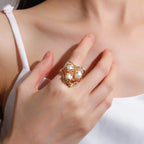 Natural Pearl Ring with Gold Hook Exquisite Women'S Wedding Jewelry Diamond Plated for Party Gift