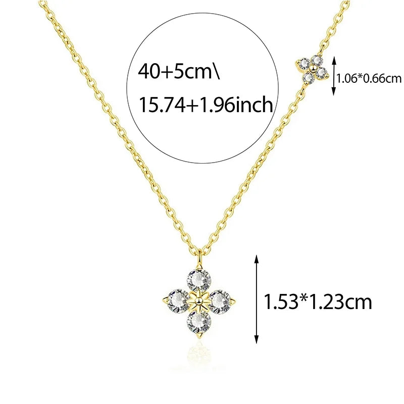 925 Sterling Silver Dainty Lucky CZ Leaf Necklace for Women 14K Gold Plated Flowers Elegant Pendant Necklace Wedding Jewelry