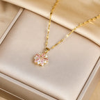 New Cute Romantic Pink Sakura Pendant Stainless Steel Necklaces for Women Korean Fashion Female Sexy Clavicle Chain Jewelry Gift