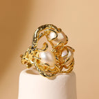 Natural Pearl Ring with Gold Hook Exquisite Women'S Wedding Jewelry Diamond Plated for Party Gift