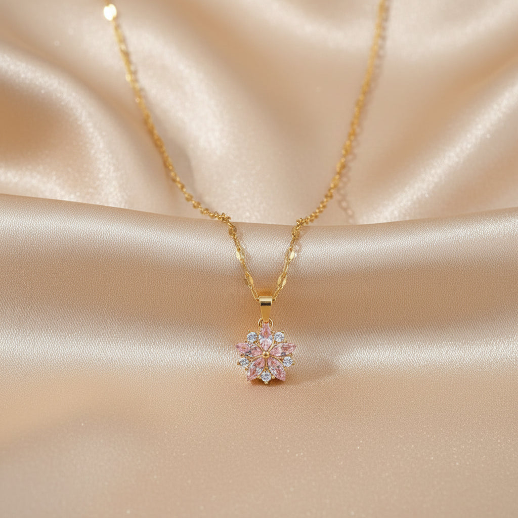 New Cute Romantic Pink Sakura Pendant Stainless Steel Necklaces for Women Korean Fashion Female Sexy Clavicle Chain Jewelry Gift