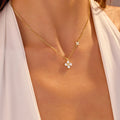 925 Sterling Silver Dainty Lucky CZ Leaf Necklace for Women 14K Gold Plated Flowers Elegant Pendant Necklace Wedding Jewelry