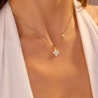 925 Sterling Silver Dainty Lucky CZ Leaf Necklace for Women 14K Gold Plated Flowers Elegant Pendant Necklace Wedding Jewelry
