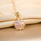 New Cute Romantic Pink Sakura Pendant Stainless Steel Necklaces for Women Korean Fashion Female Sexy Clavicle Chain Jewelry Gift