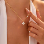 925 Sterling Silver Dainty Lucky CZ Leaf Necklace for Women 14K Gold Plated Flowers Elegant Pendant Necklace Wedding Jewelry