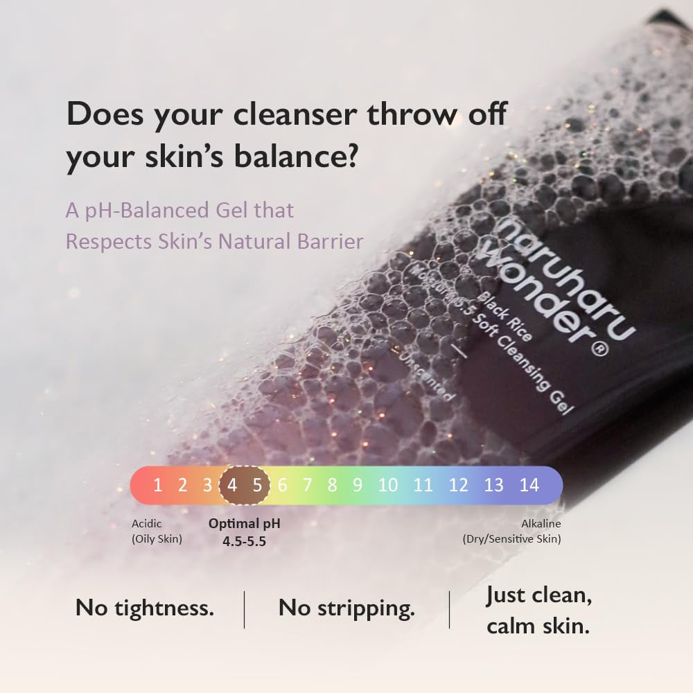Black Rice Moisture 5.5 Soft Cleansing Gel – Gentle Face Wash for Dry to Normal Skin, Low 5.5Ph, Soap Free, Hydrating, Fragrance Free, Daily Use, Korean Skincare, 100Ml
