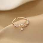 Zircon Flowers Bowkont Adjustable Ring for Women Simple Beautiful Princess Accessories Gift