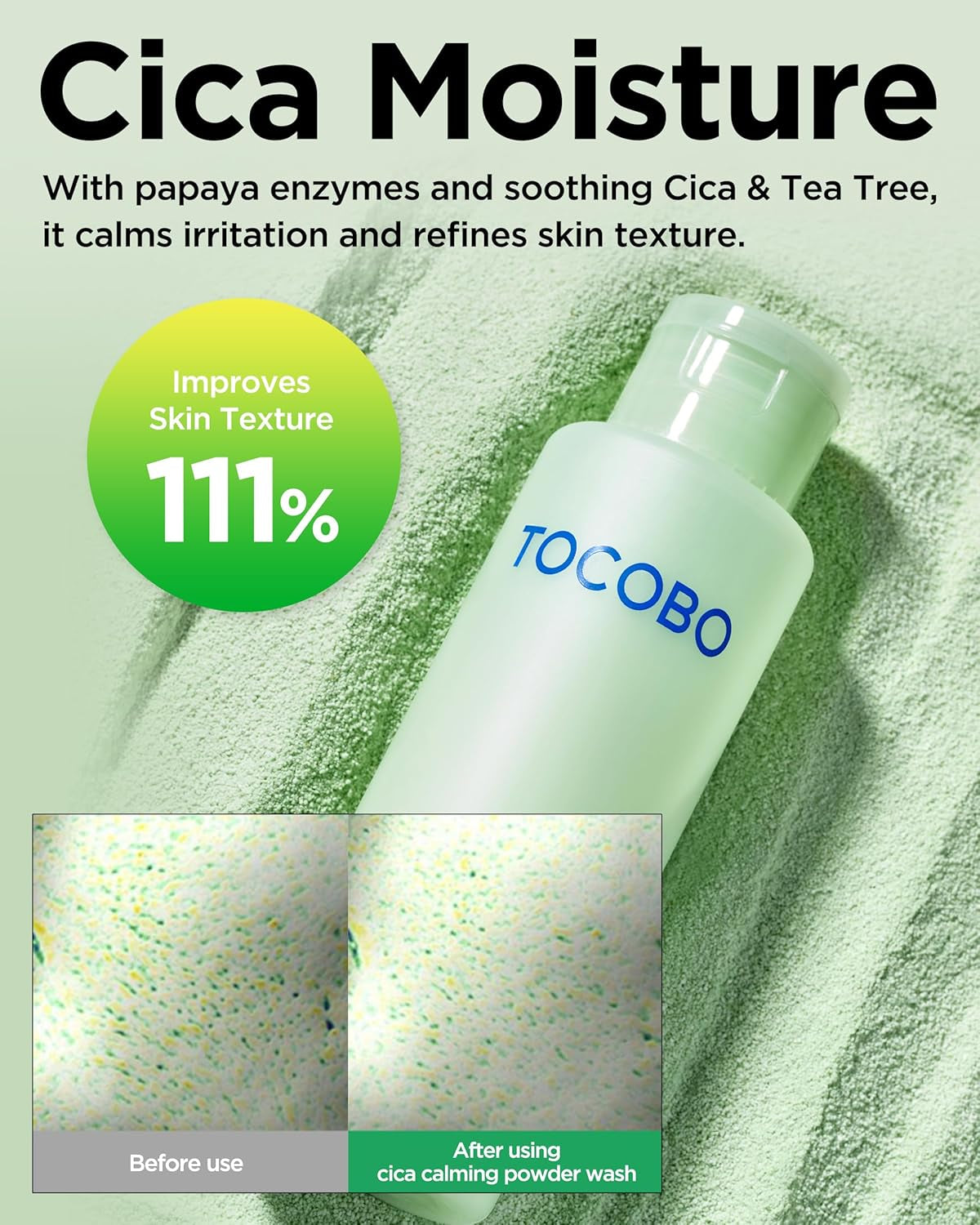Cica Calming Powder Wash – Korean Enzyme Face Cleanser with Cica, Tea Tree & Papain – Hypoallergenic Low Ph Powder Cleanser for Sensitive Skin, Pore Purifying & Exfoliating,. 1.69 Oz.