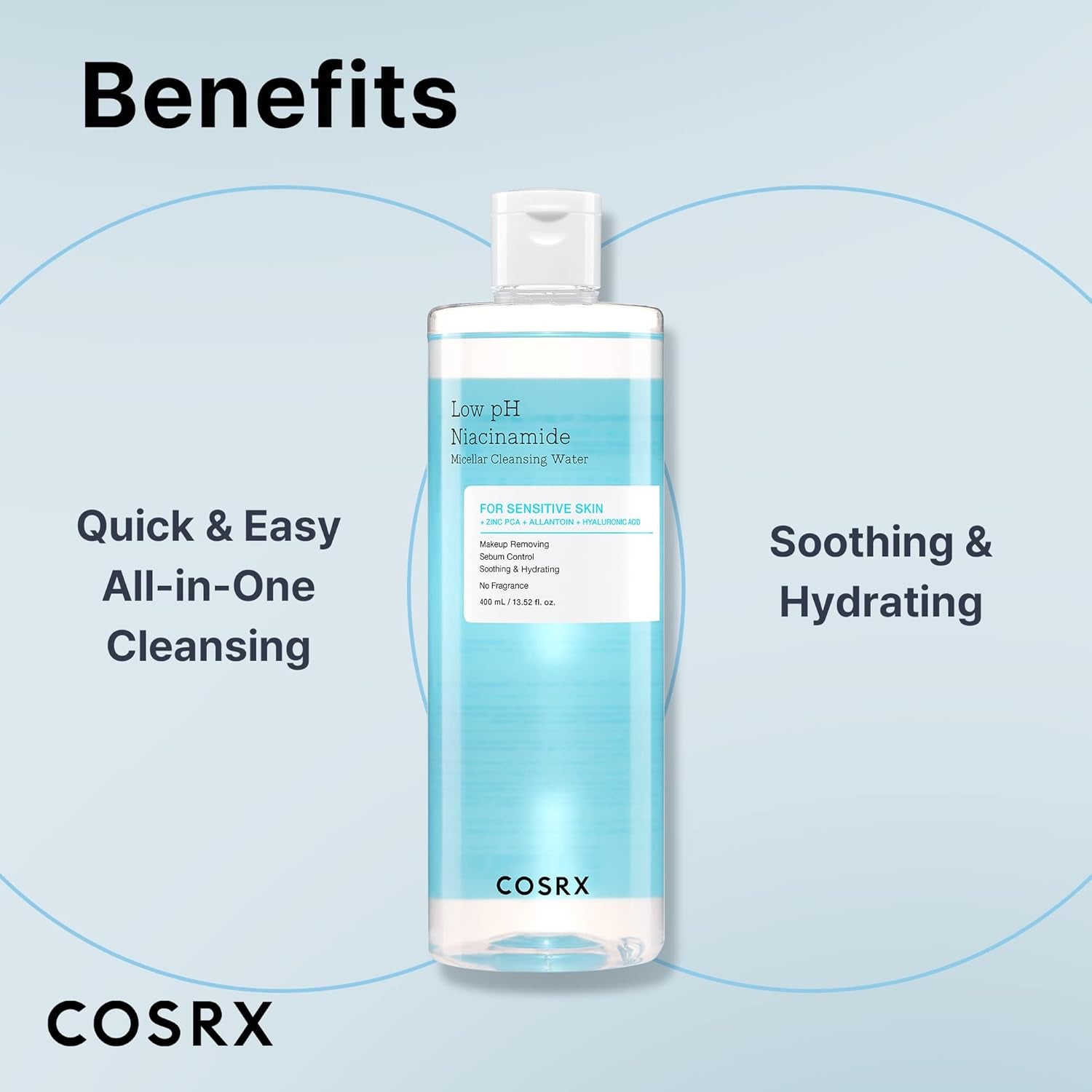 Low Ph Niacinamide Micellar Cleansing Water Daily Mild Facial Cleansing Wash for Sensitive Skin, Sebum Control, Korean Skin Care (13.52Fl.Oz/400Ml)