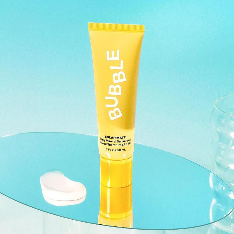 Bubble Skincare Solar Mate Mineral Face Sunscreen Broad Spectrum SPF 40 - Zinc Oxide Sunscreen with Blue Light Protection & Ginseng Extract - Sheer, Lightweight Coverage with No White Cast
