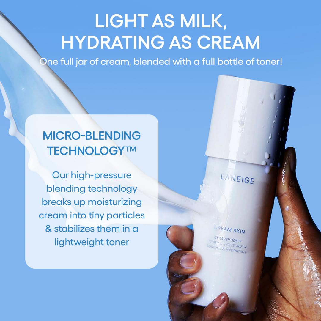 LANEIGE Cream Skin Toner & Moisturizer: Lightweight Refillable Korean Milky Toner with Ceramide & Peptide for Hydration, Firming, & Barrier Support