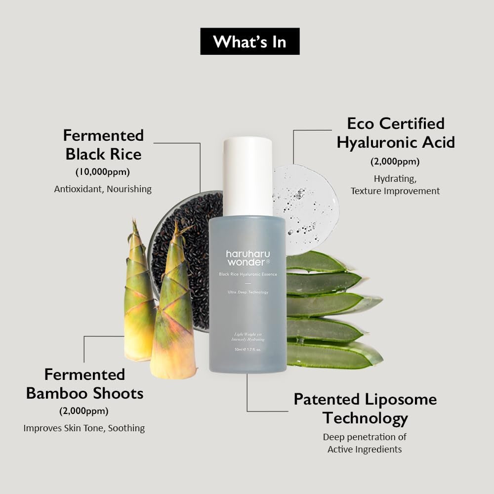 Haruharu Wonder Esencia Facial Con Ácido Hialurónico Y Arroz Negro | Hidratación Intensiva Para Una Piel Firme | Cruelty-Free, Vegano