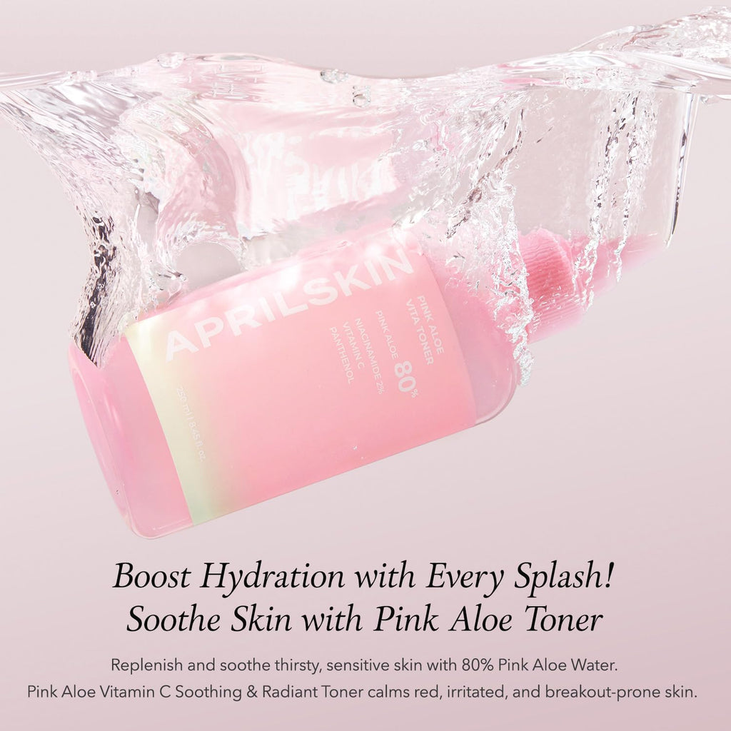 Pink Aloe Vita Toner | Calms and Soothes Redness, Smoothens, and Controls Excess Sebum | 80% Pink Aloe Vera Water | Hydrating, Non-Sticky | Clean & Vegan Korean Skin Care (8.45 Fl.Oz)