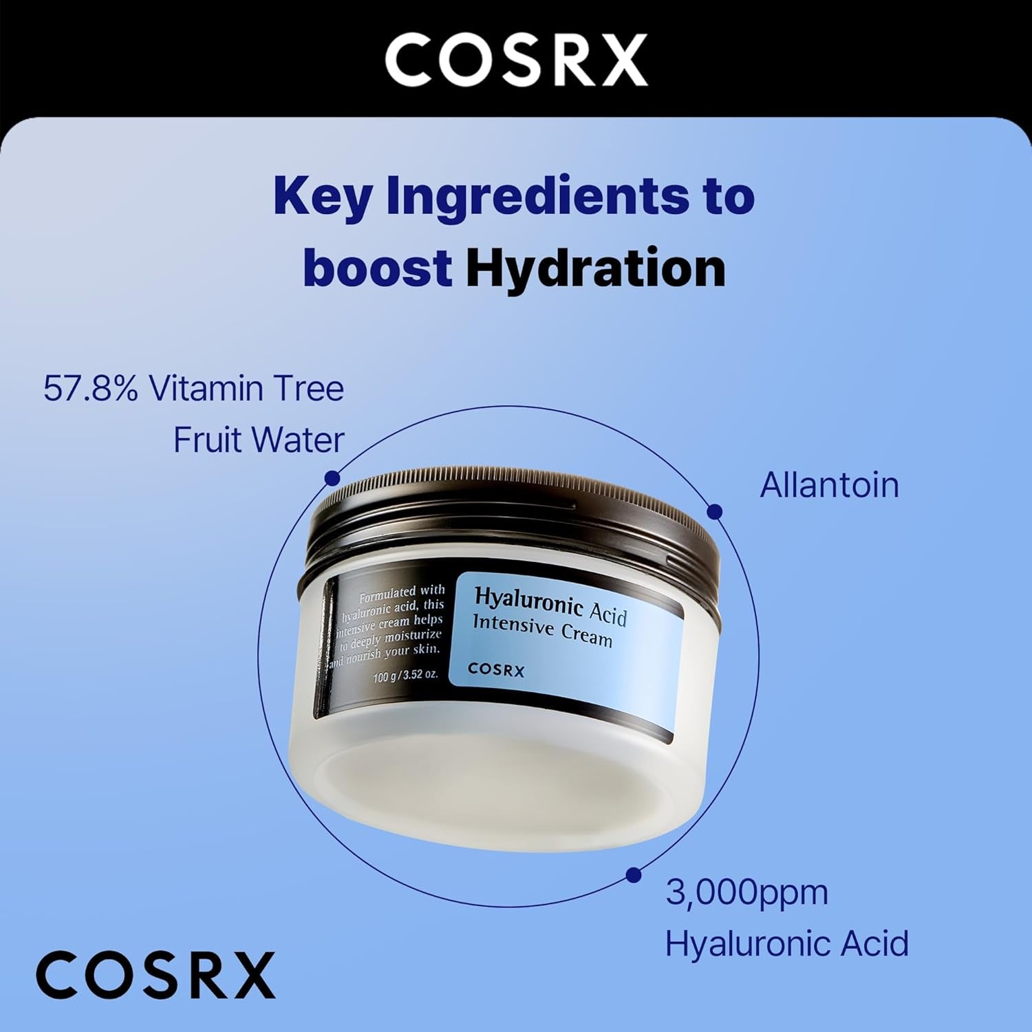 Hyaluronic Acid Moisturizing Cream, Long-Lasting Hydration, Rich Moisturizer for Sensitive Skin 3.52 Oz / 100G, Korean Skin Care, Animal Testing Free, Parabens Free