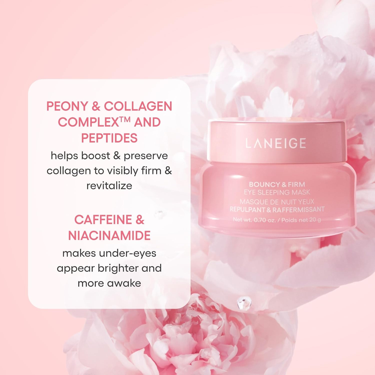 Bouncy & Firm Eye Sleeping Mask: Depuff and Firm with Peony & Collagen Complex, Ceramide, & 5D Hyaluronic Acid