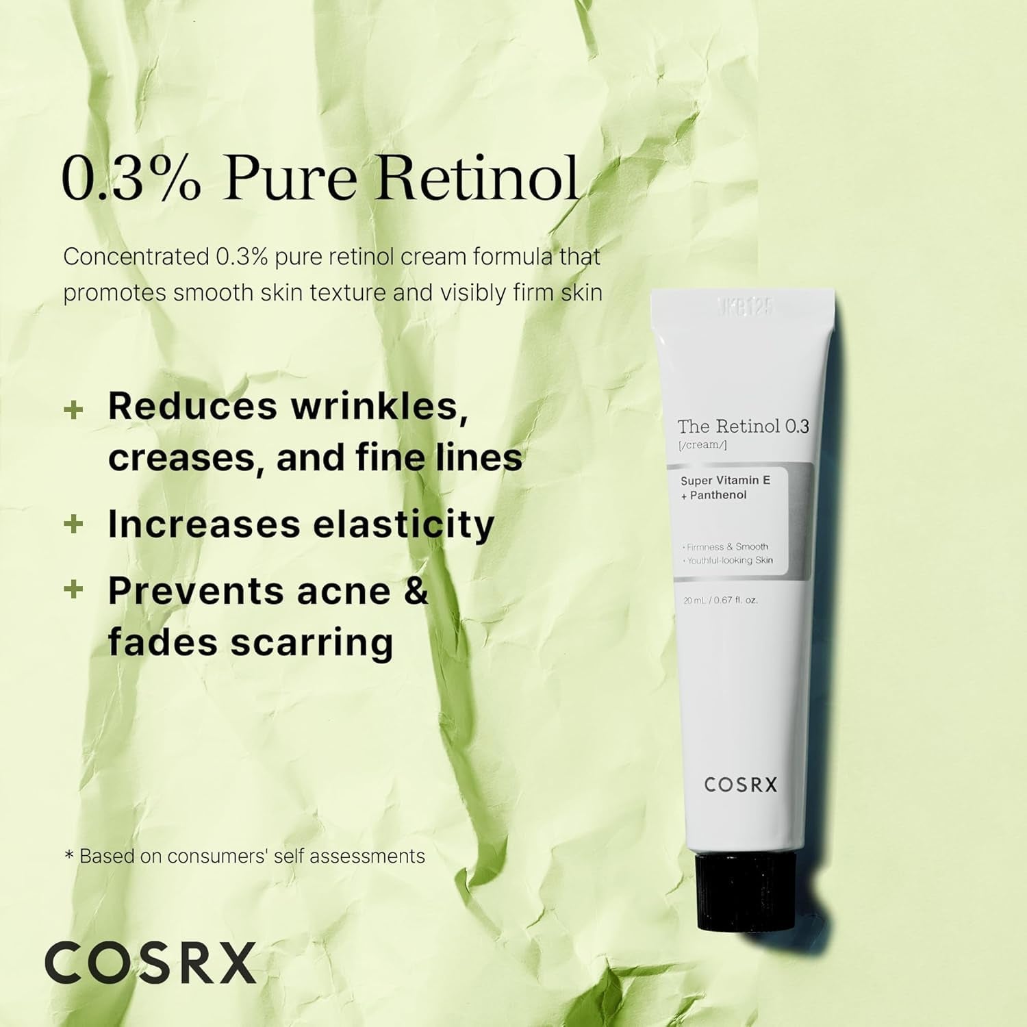 Retinol 0.3% Cream, 0.67 Oz, Anti-Aging Eye & Neck Cream with Retinoid Treatment to Firm Skin, Reduce Wrinkles, Fine Lines, Signs of Aging, Gentle Daily Korean Skin Care