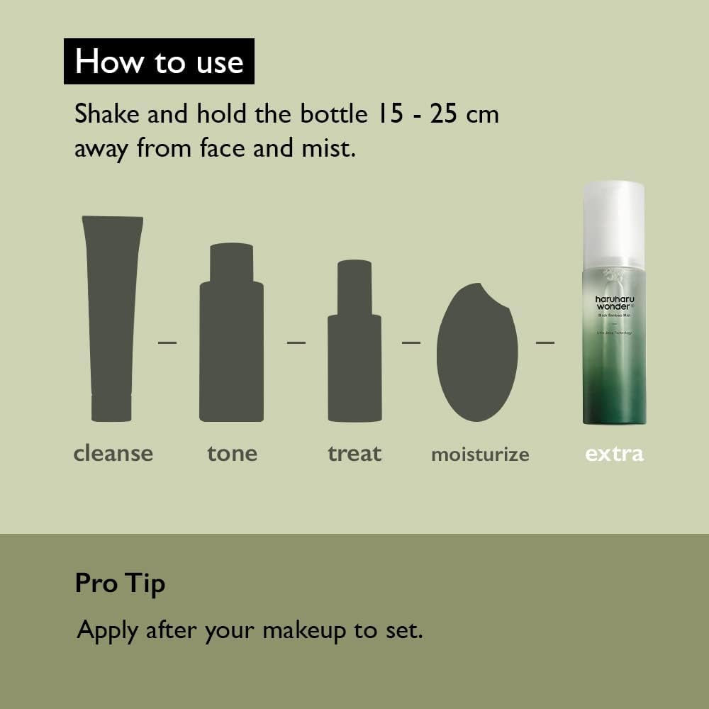 Wonder Black Bamboo Mist - Hydrating and Firming Skin, Black Rice, Panax Ginseng for Clean and Smooth Skin Surface (2.7 Fl.Oz) | Vegan, Crurelty Free, Ewg-Green