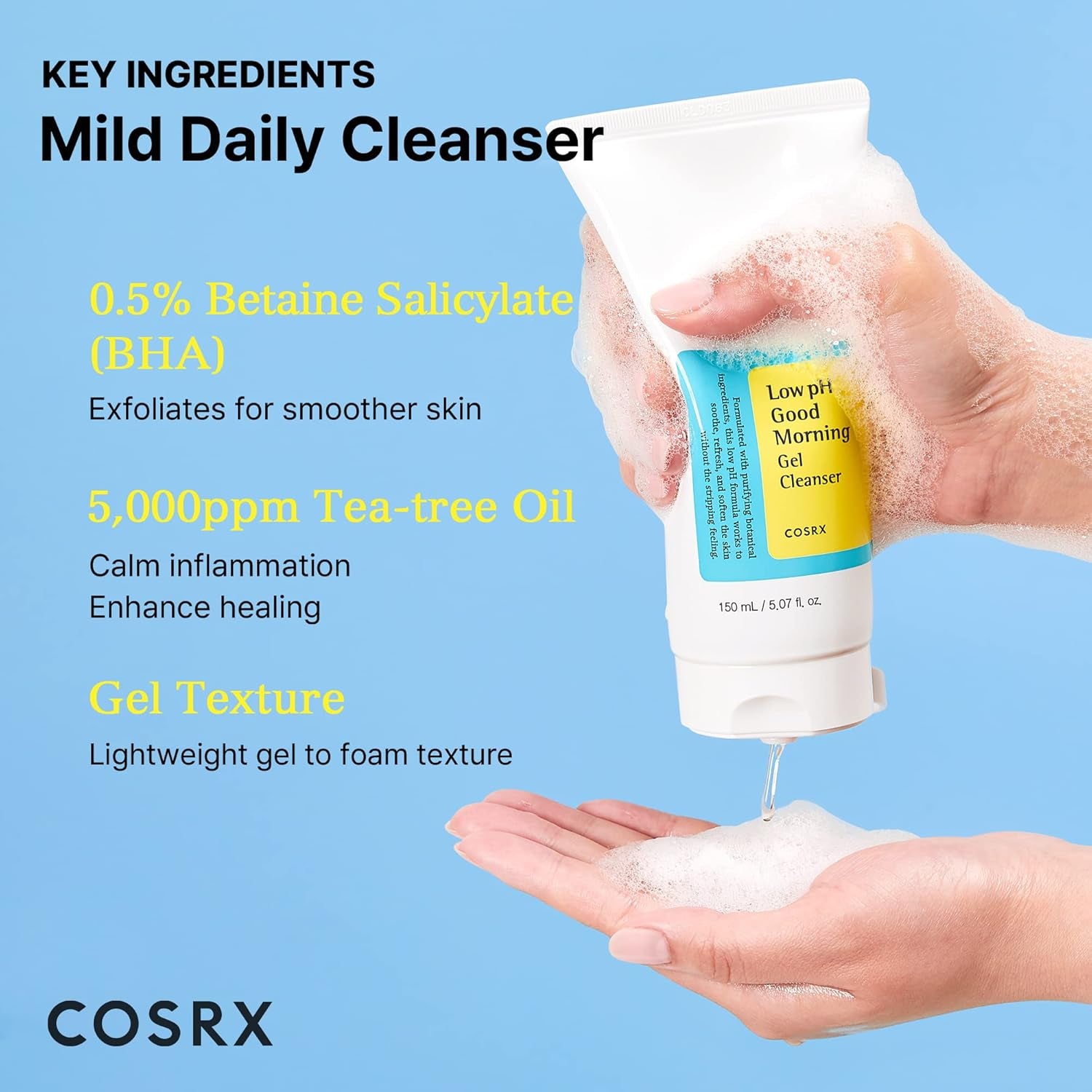 Low Ph Good Morning Gel Face Cleanser, 5.07 Fl Oz, BHA Face Wash, Daily Mild Face Cleanser for Sensitive Skin, PH Balancing, Korean Skin Care, Korean Face Wash