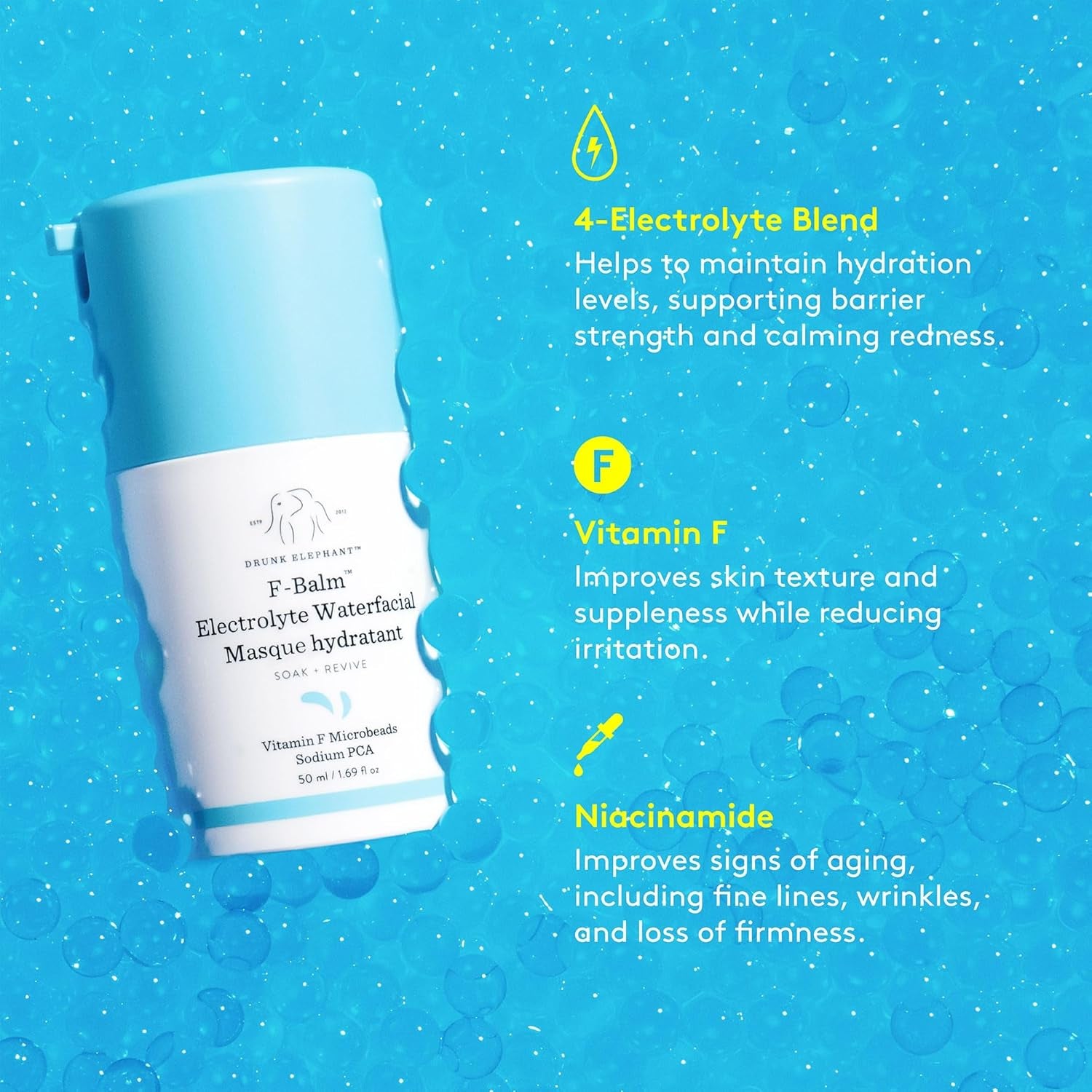 F-Balm Electrolyte Waterfacial - 50 Ml/1.69 Fl Oz - Deeply Hydrating Overnight Face Mask - Clean Clinical Skincare - Cruelty-Free - Free of Essential Oils, Silicones, and Fragrance