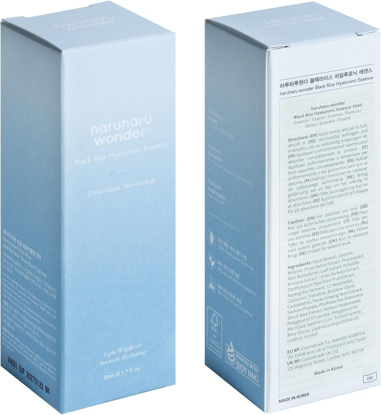 Haruharu Wonder Esencia Facial Con Ácido Hialurónico Y Arroz Negro | Hidratación Intensiva Para Una Piel Firme | Cruelty-Free, Vegano