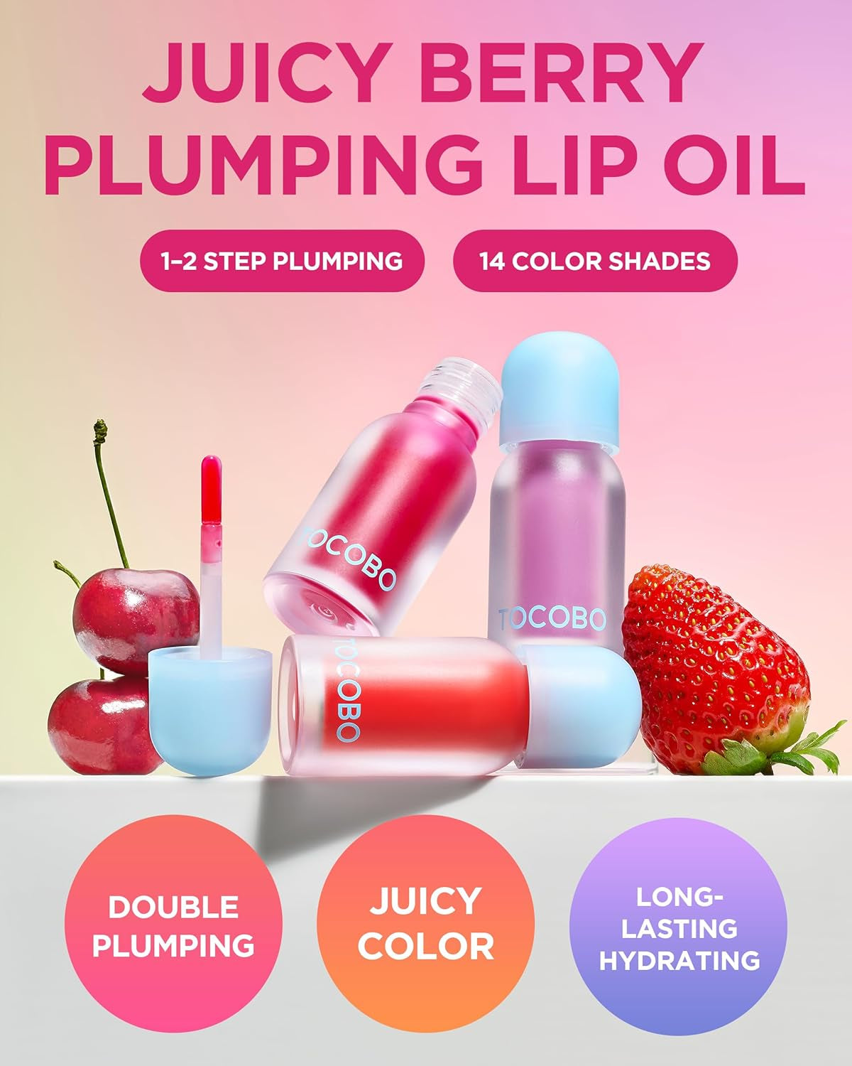 Juicy Berry Plumping Lip Oil 17 Berry Milk – Korean Vegan Hydrating Lip Oil with Plant Oils for High Shine Gloss - Non Sticky Formula for All Skin Tones, 0.12 Fl.Oz.