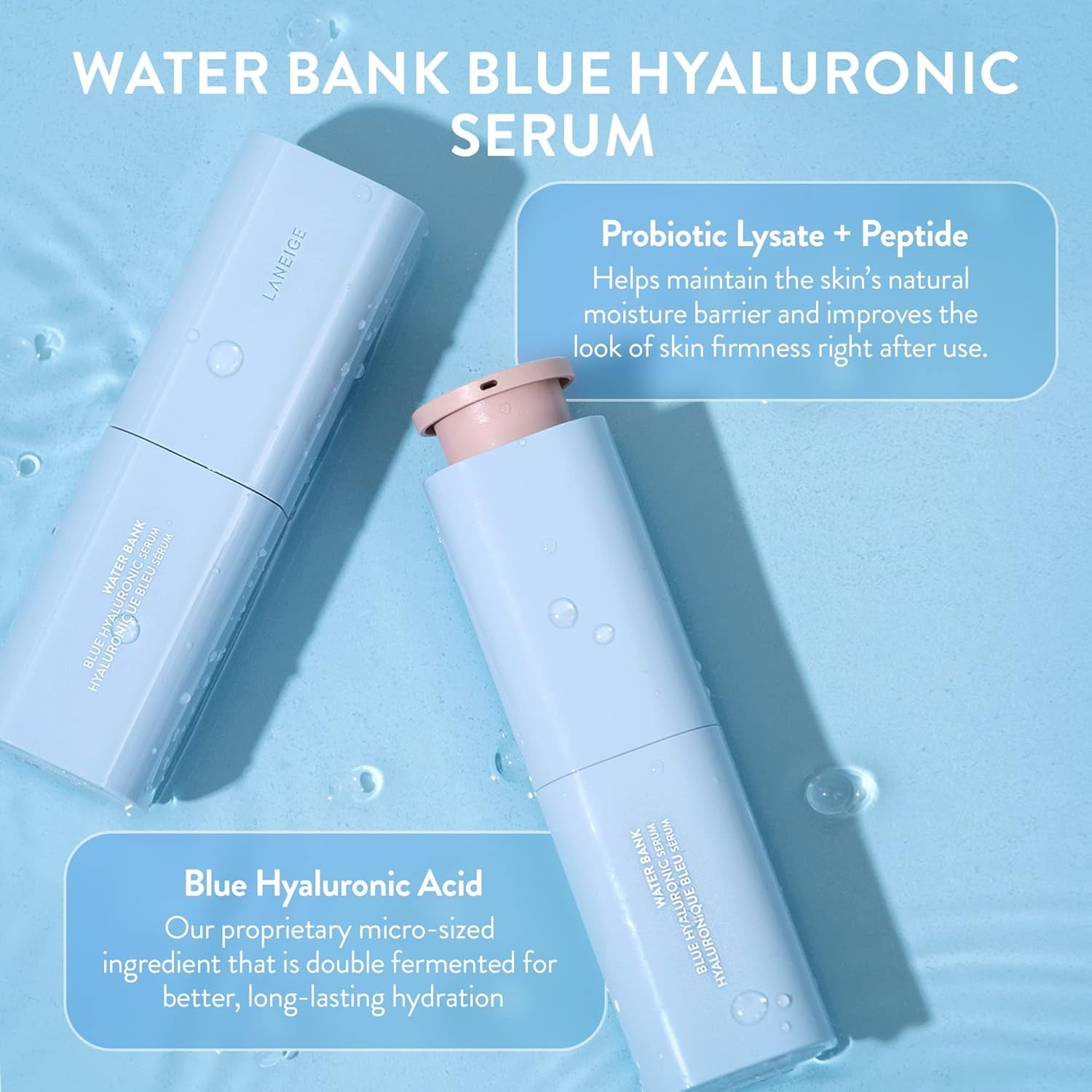 LANEIGE Water Bank Blue Hyaluronic Serum: Hydrating Face Serum with Peptide & Green Tea Enzyme to Improve Skin Firmness & Radiance