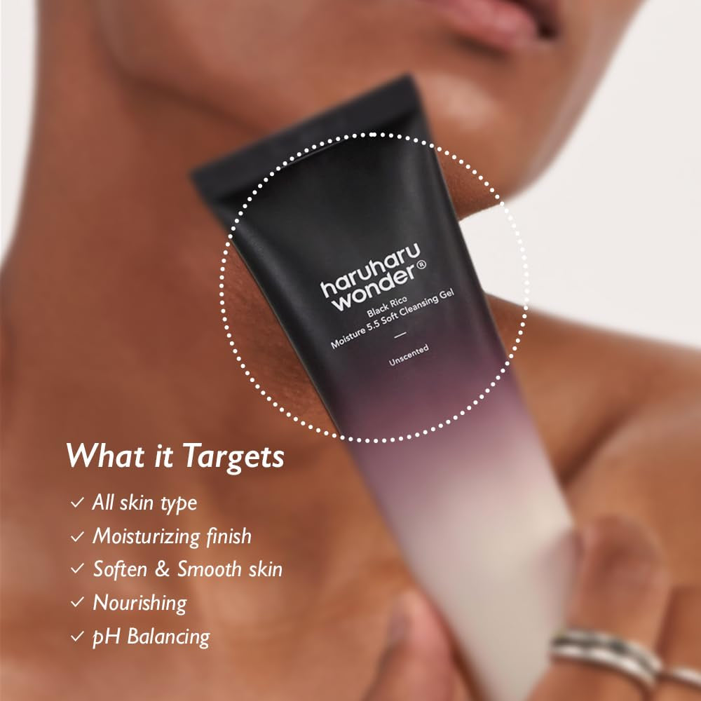 Black Rice Moisture 5.5 Soft Cleansing Gel – Gentle Face Wash for Dry to Normal Skin, Low 5.5Ph, Soap Free, Hydrating, Fragrance Free, Daily Use, Korean Skincare, 100Ml